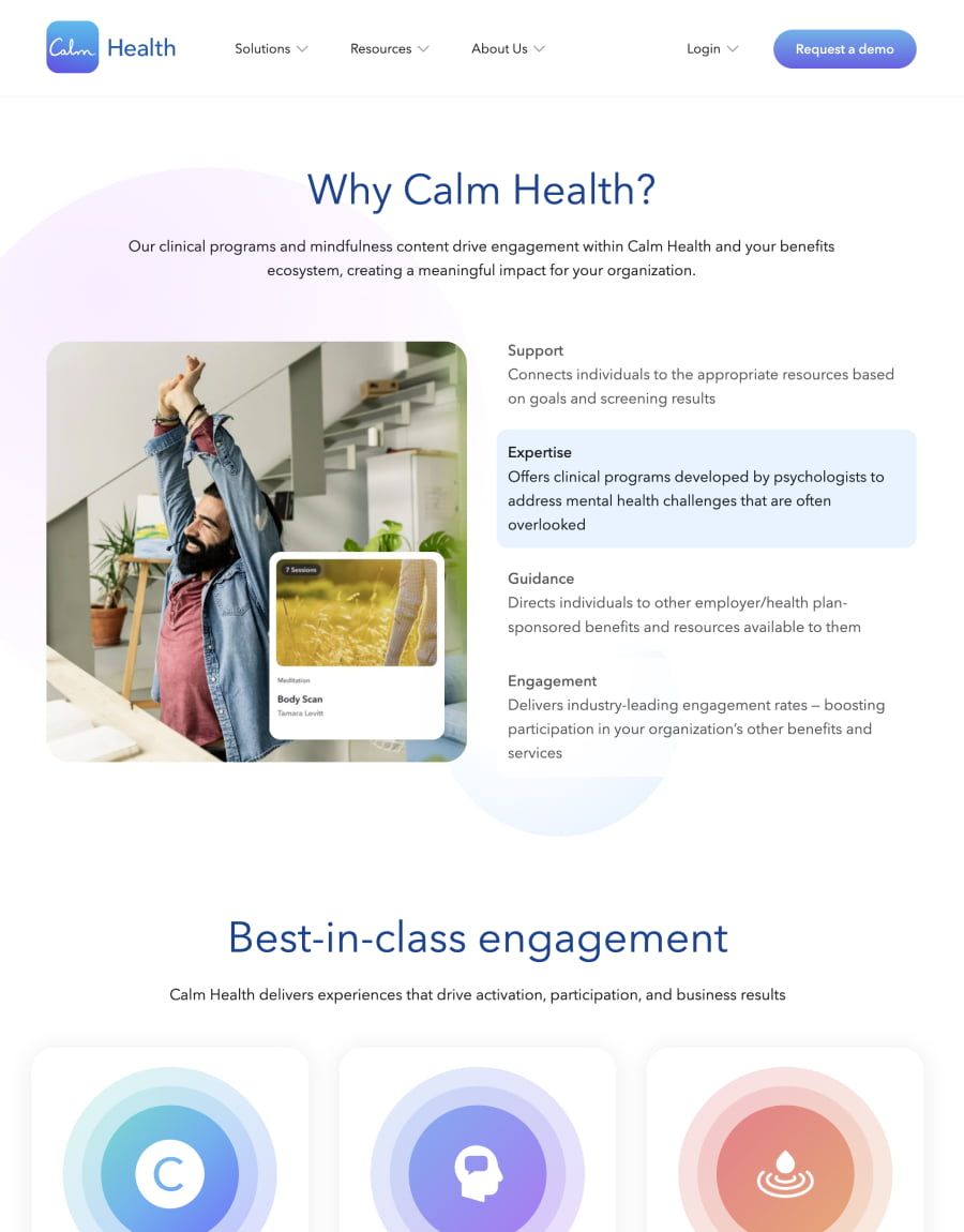 A screenshot of a module from the Calm Health website