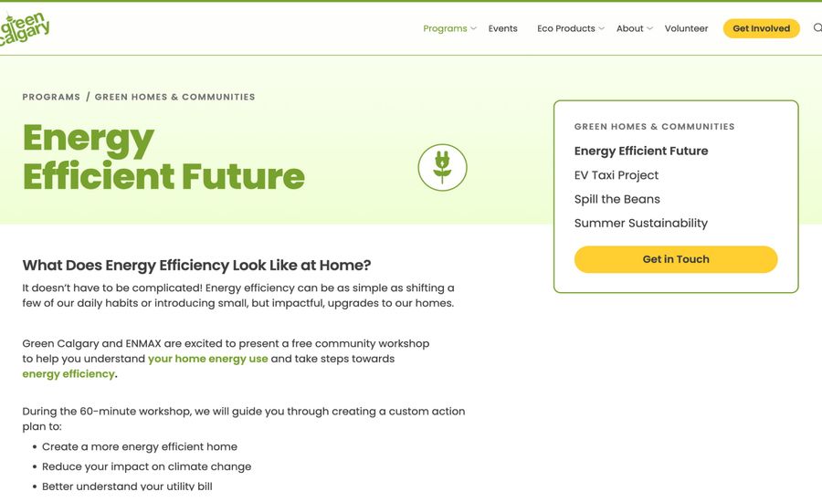 A screenshot of a Green Calgary Programs page, showing a list of subprograms.