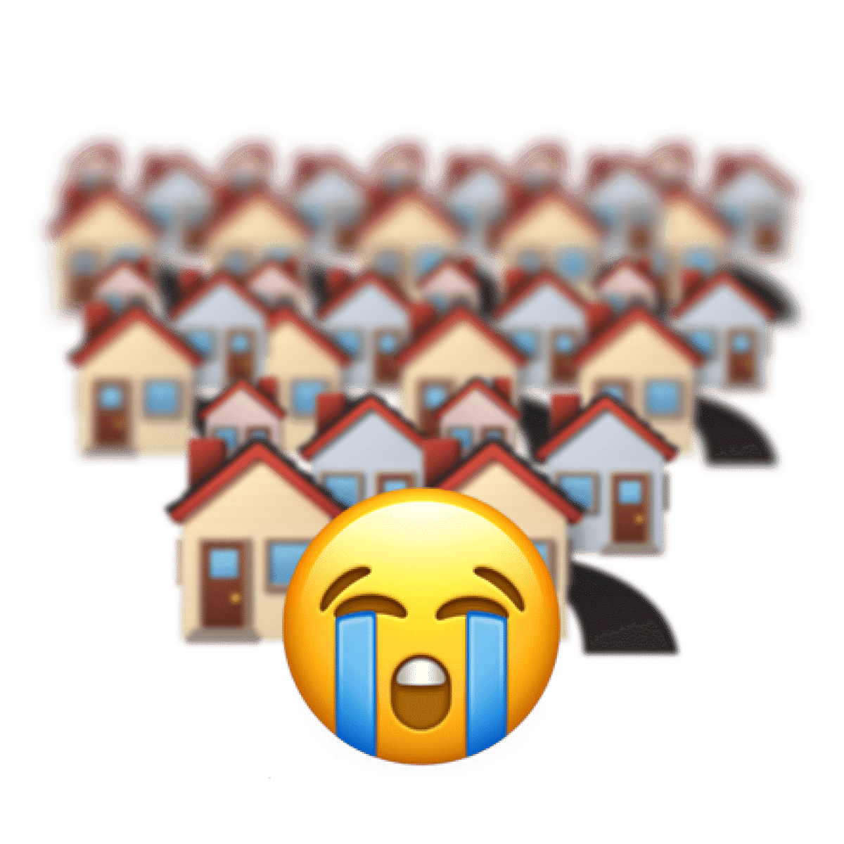 Rows and rows of housing with a crying NIMBY overlooking