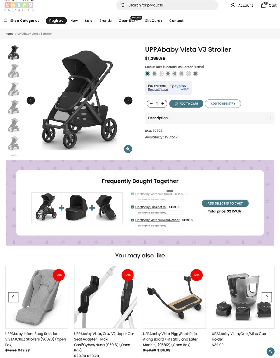 A screenshot of the Dearborn product page, featuring a 'frequently bought together' module.