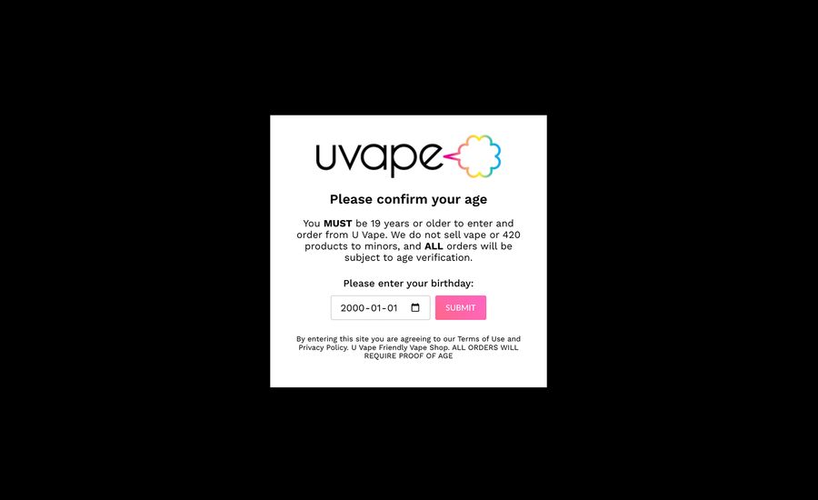A screenshot of the UVape age verification applet.