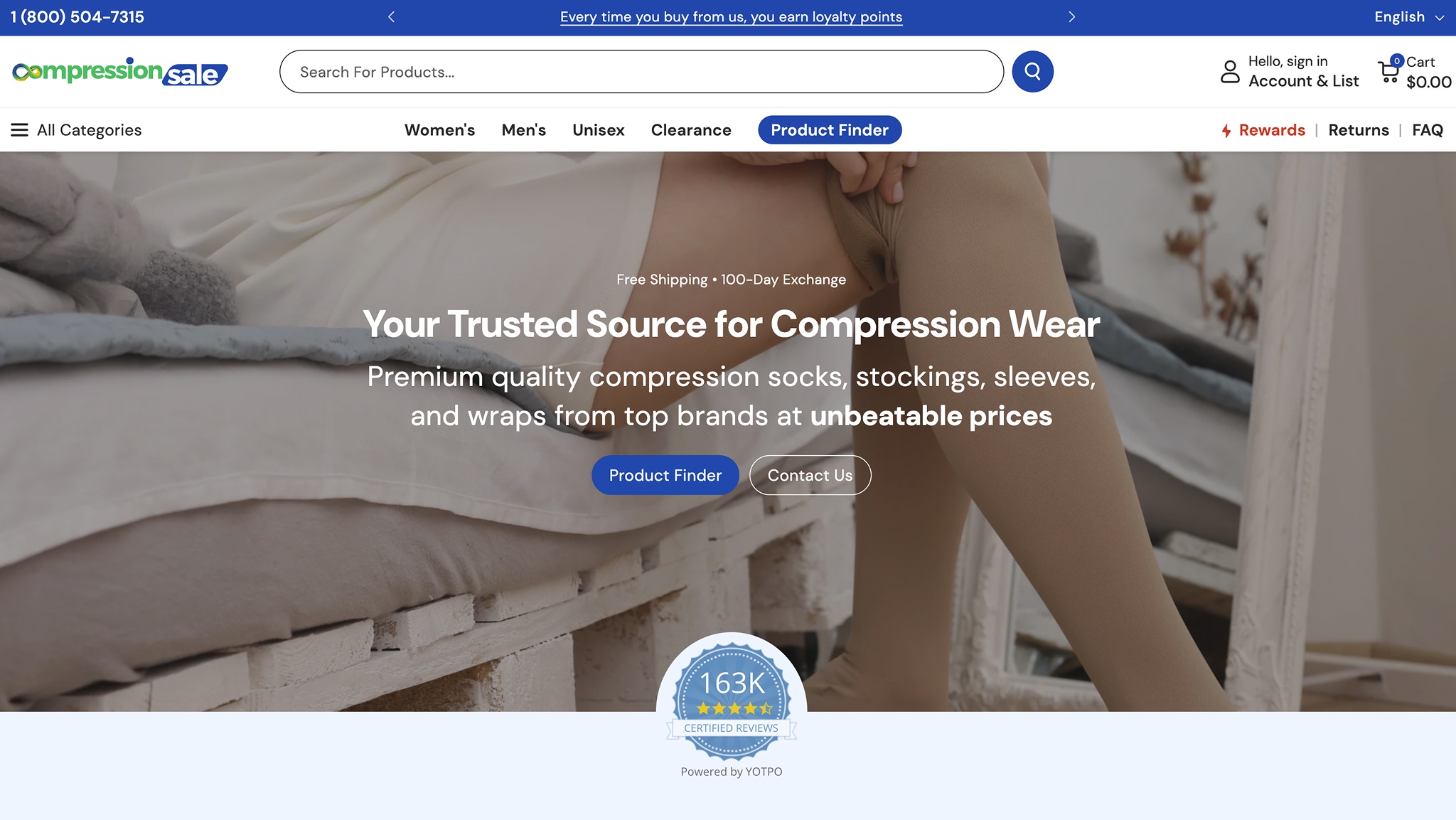 Desktop homepage view of CompressionSale.com